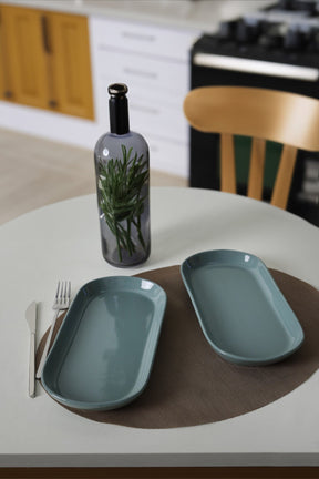 Set 2 platouri X00017767, verde, ceramica, 14x28 cm