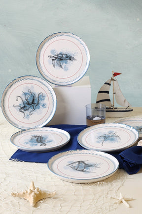 Set 6 farfurii 275KRM2321, alb/albastru, ceramica, 22 cm