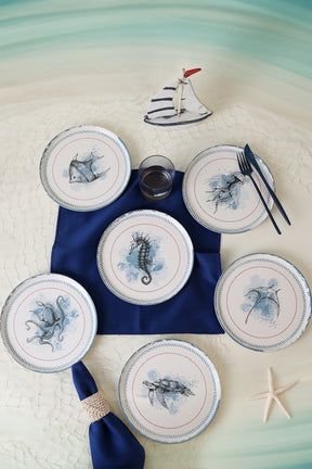 Set 6 farfurii 275KRM2321, alb/albastru, ceramica, 22 cm