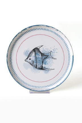 Set 6 farfurii 275KRM2321, alb/albastru, ceramica, 22 cm