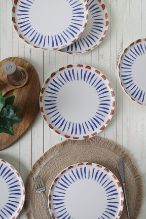 Set 6 farfurii 275KRM2324, alb/albastru, ceramica, 22 cm