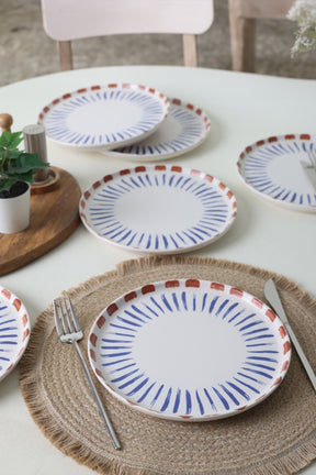 Set 6 farfurii 275KRM2324, alb/albastru, ceramica, 22 cm
