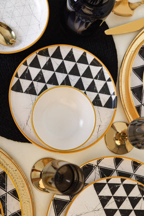 Set de cina 275KRM2339, 24 piese, alb/negru, ceramica