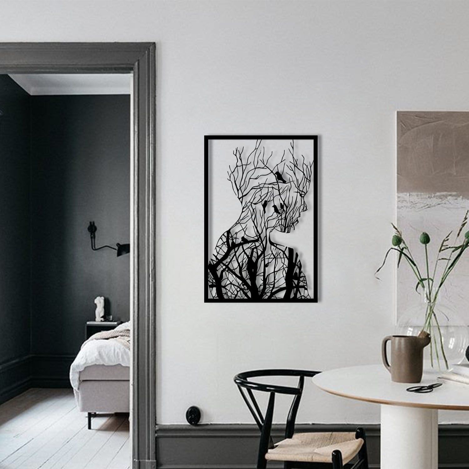 Decoratiune perete Arakan, negru, metal 100%, 42x62 cm