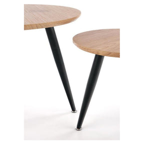 Set 2 masute de cafea MENTONA 2, stejar auriu/negru furniruit/otel, 40/41x59/48 cm