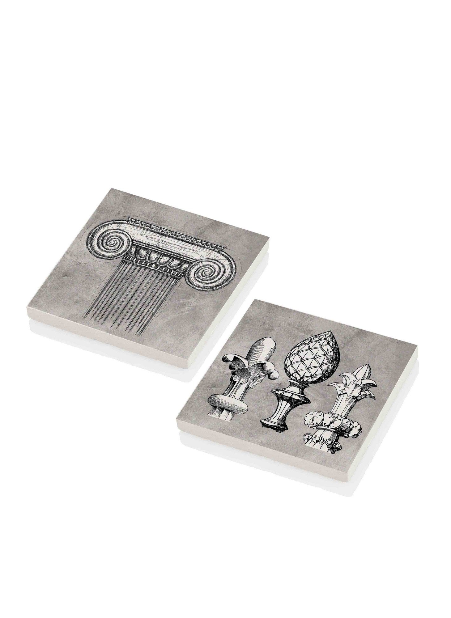 Set 2 suporturi pahare BRK0060, alb/gri, piatra naturala, 10x1 cm
