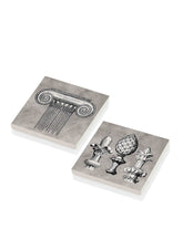 Set 2 suporturi pahare BRK0060, alb/gri, piatra naturala, 10x1 cm
