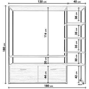 Comoda cu rafturi Nigaran TV, 100% PAL melaminat, nuc, 180x180x40 cm