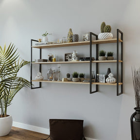 Raft WEIDEN L2026, stejar/negru, PAL melaminat/metal, 140x25x90 cm