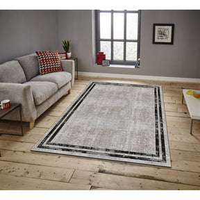 Covor, 160x230 cm, forma dreptunghiulara, poliester, bej/negru, ASR CRPT-129