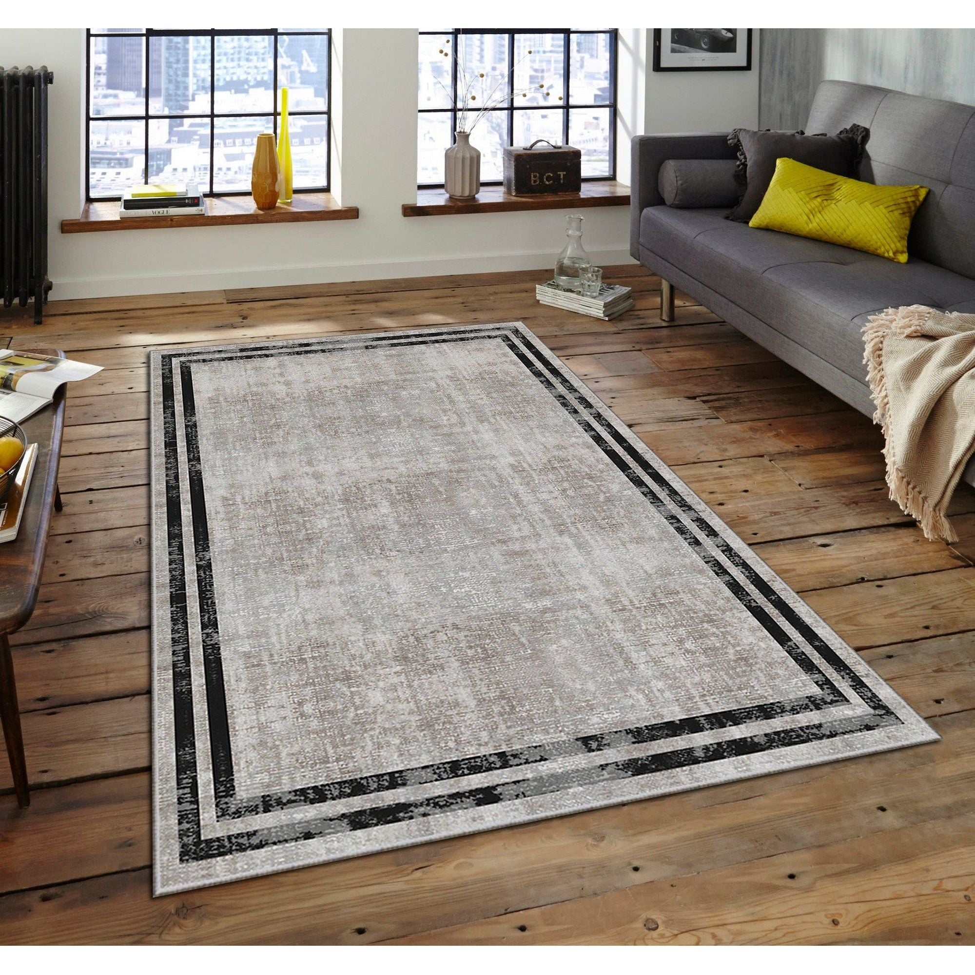 Covor, 160x230 cm, forma dreptunghiulara, poliester, bej/negru, ASR CRPT-129