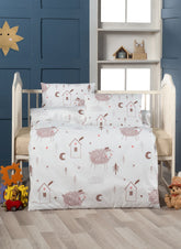 Set lenjerie pat pentru copii CLOUDY, bumbac, alb, 100x150 cm, cu cearceaf pat, cearceaf pilota si 2 fete de perna
