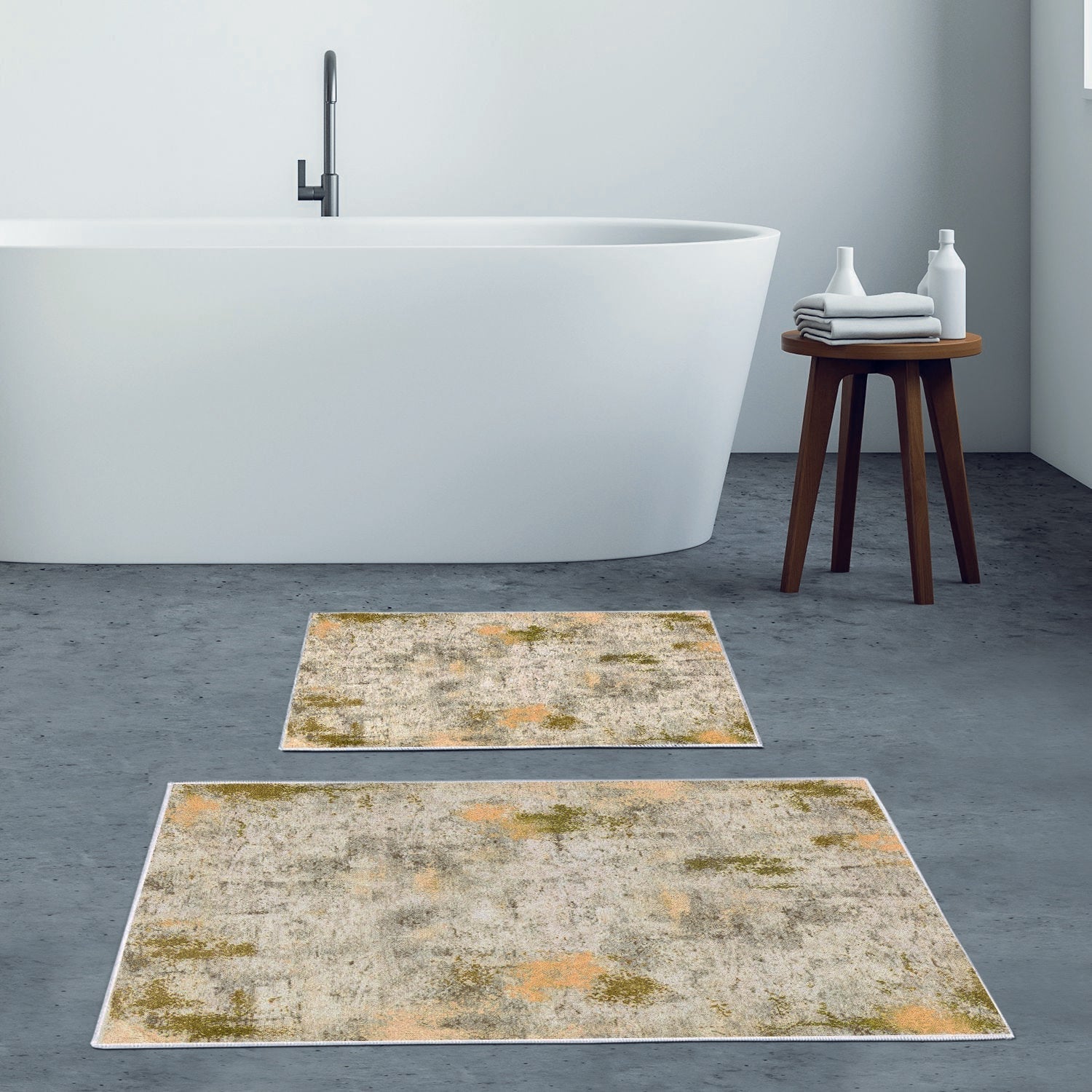 Set 2 covorase baie KT495 V2, poliester, multicolor, 50×60/60×100 cm