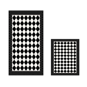 Set 2 covorase baie 510607, forma dreptunghiulara, poliester, negru/alb