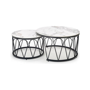 Set 2 masute de cafea FORMOSA. marmura alba/ negru, 60x47 si 80x47 cm