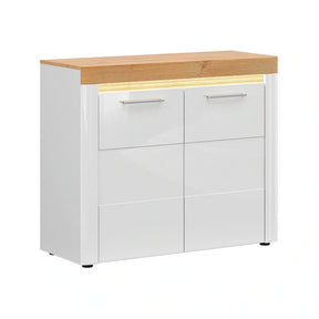 Comoda HORTON, alb/stejar grandson, PAL, cu iuminare LED, 107x42x90 cm