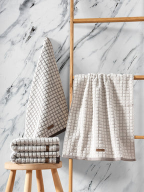 Set 4 prosoape baie NATURE, alb/maro, bumbac/poliester, 50x90 cm