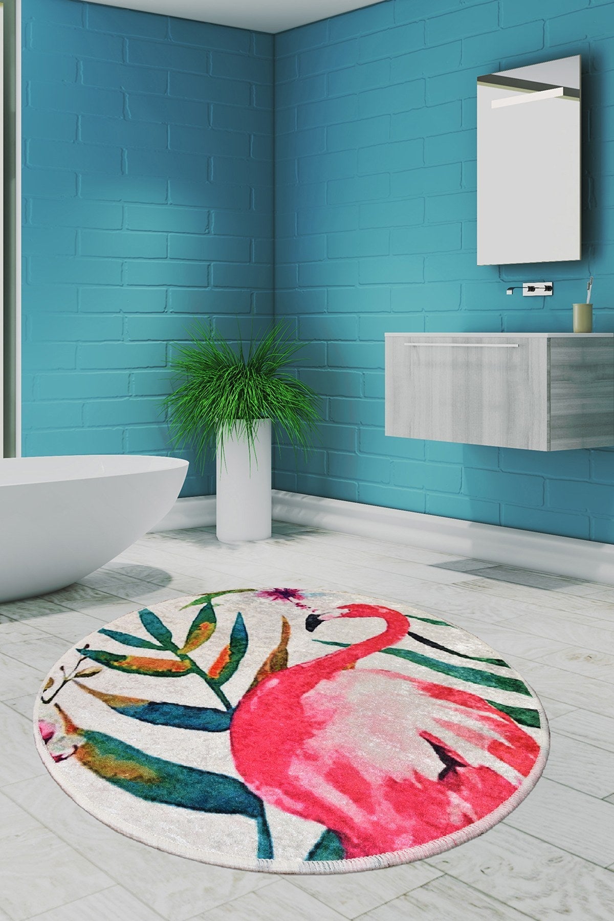 Covoras baie FLAM DJT, 100x100 cm, forma rotunda, poliester, multicolor