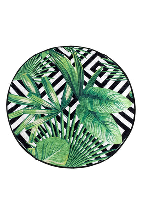Covoras baie TROPIC DJT, 100x100 cm, forma rotunda, poliester, verde/negru
