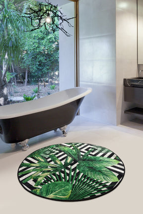 Covoras baie TROPIC DJT, 100x100 cm, forma rotunda, poliester, verde/negru