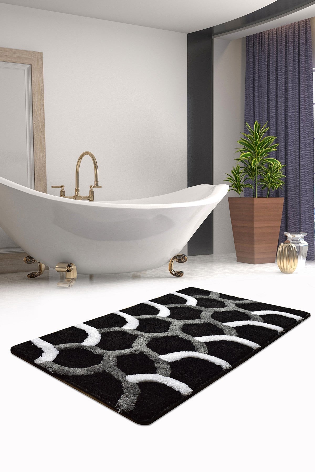 Covoras baie 359CHL1963, acril, negru, 70×120 cm