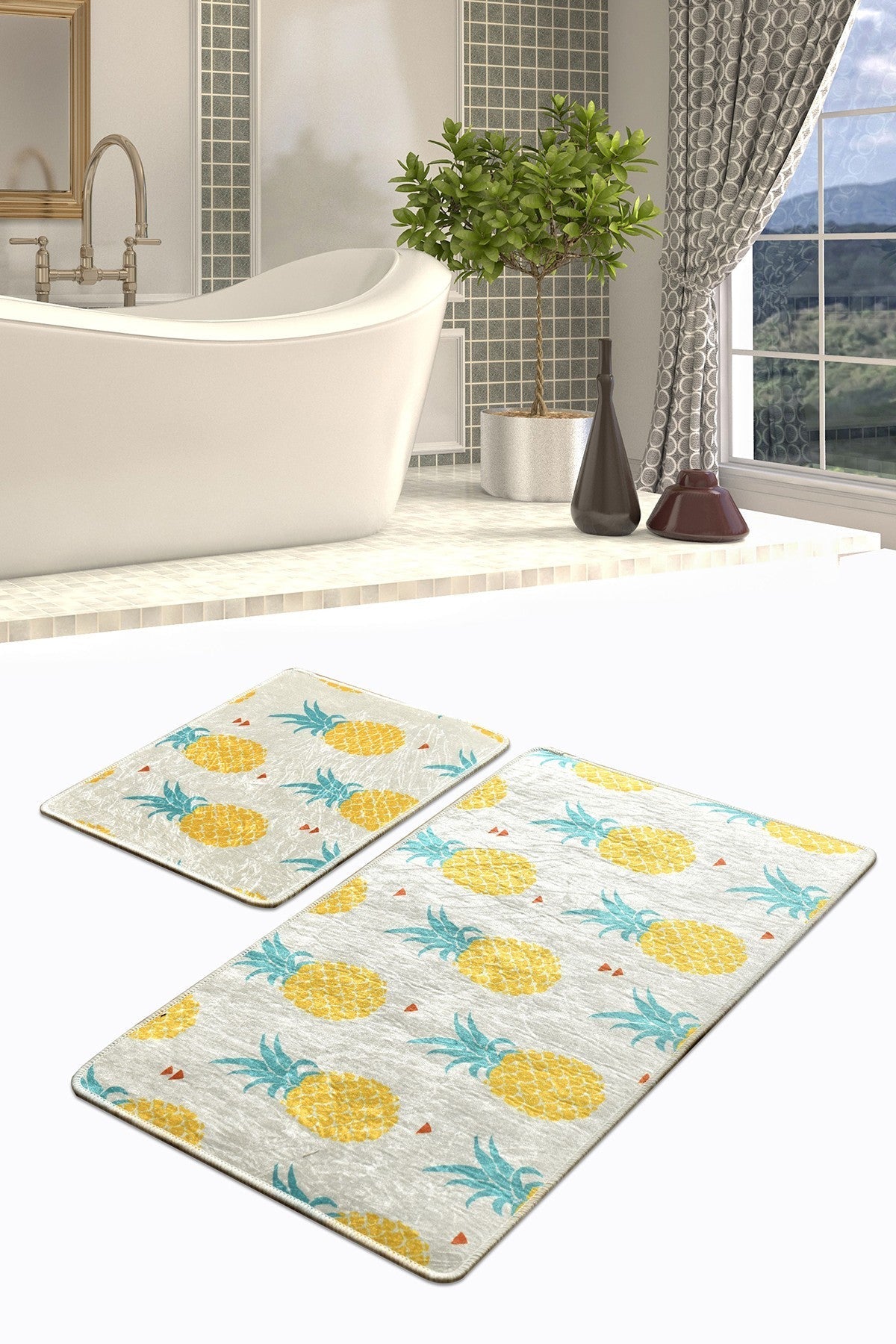 Set 2 covorase baie ANANAS DJT, forma dreptunghiulara, poliester, multicolor