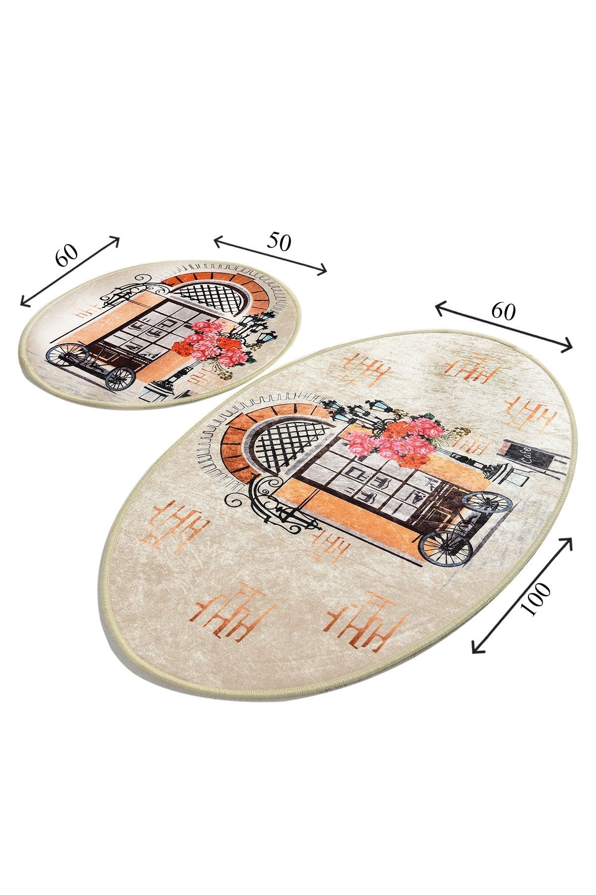 Set 2 covorase baie CAFE DJT, forma ovala, poliester, multicolor