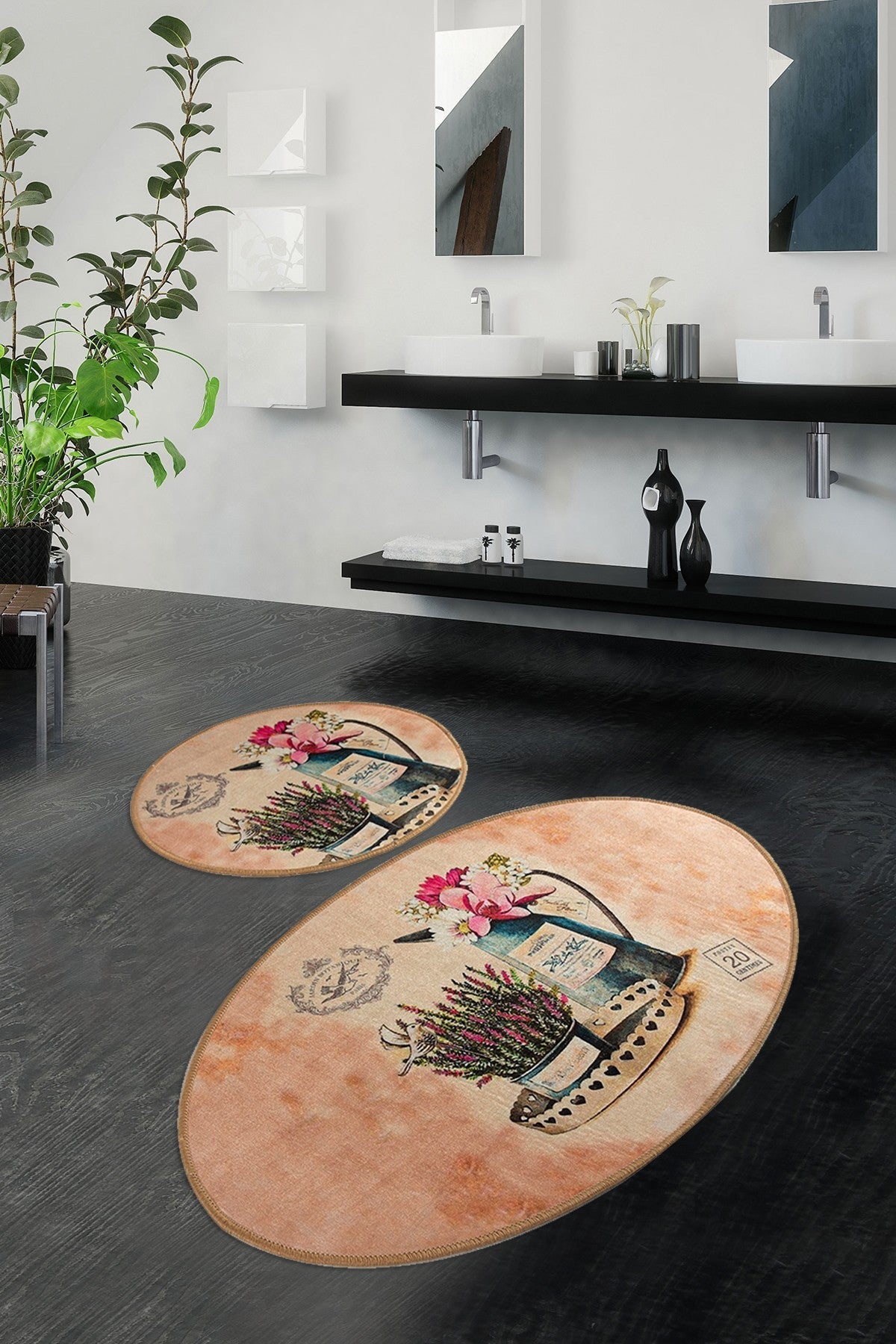 Set 2 covorase baie MONDER DJT, forma ovala, poliester, multicolor