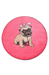 Covoras baie PINK PUG DJT, 100x100 cm, forma rotunda, poliester, roz