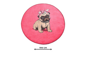 Covoras baie PINK PUG DJT, 100x100 cm, forma rotunda, poliester, roz