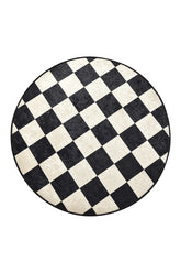 Covoras baie DAMA, 100x100 cm, forma rotunda, poliester, alb/negru