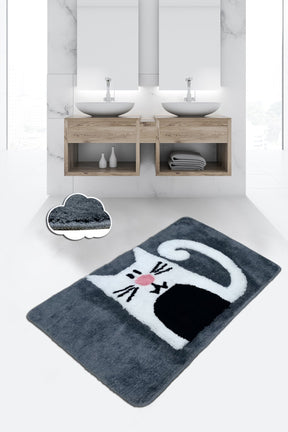 Covoras baie PINK NOSE, 70x120 cm, forma dreptunghiulara, poliester, gri/alb