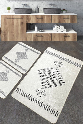 Set 3 covorase baie TATIANA, forma dreptunghiulara,poliester, crem/gri