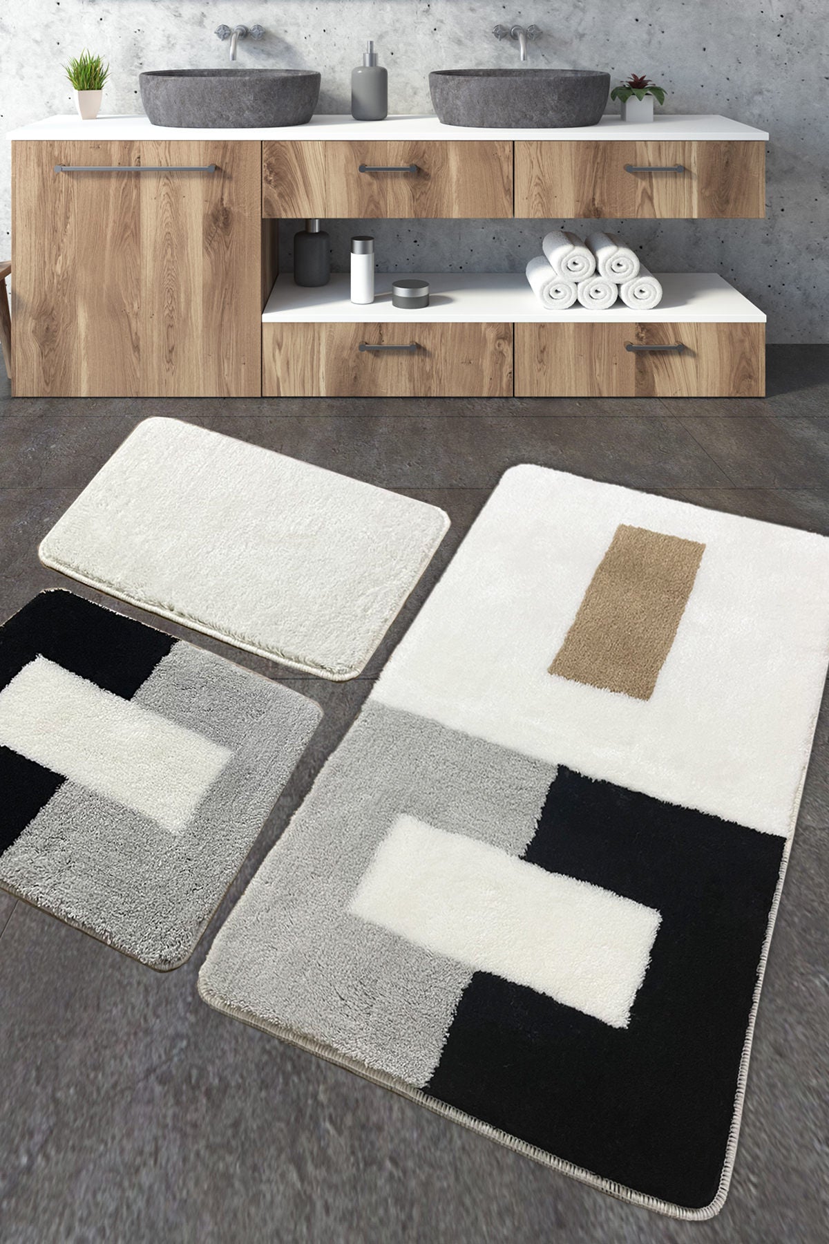 Set 3 covorase baie ROIN, forma dreptunghiulara, acril, multicolor