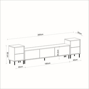 Comoda TV IMAJ, alb/negru, PAL melaminat, 180x35x42 cm
