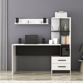 Set birou si polita ALASKA, alb/negru, PAL, 146x60x142 cm