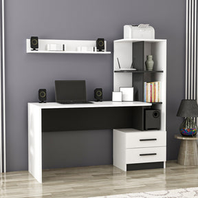 Set birou si polita ALASKA, alb/negru, PAL, 146x60x142 cm