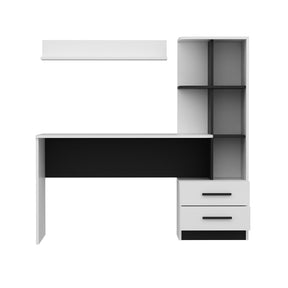 Set birou si polita ALASKA, alb/negru, PAL, 146x60x142 cm