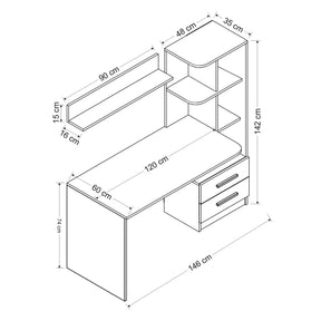 Set birou si polita ALASKA, alb/negru, PAL, 146x60x142 cm