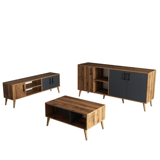 Set mobila living 389MZA2119, 3 piese, nuc/gri antracit, PAL melaminat