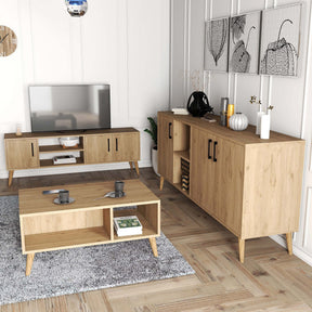 Set mobila living 389MZA2122, 3 piese, stejar, PAL melaminat
