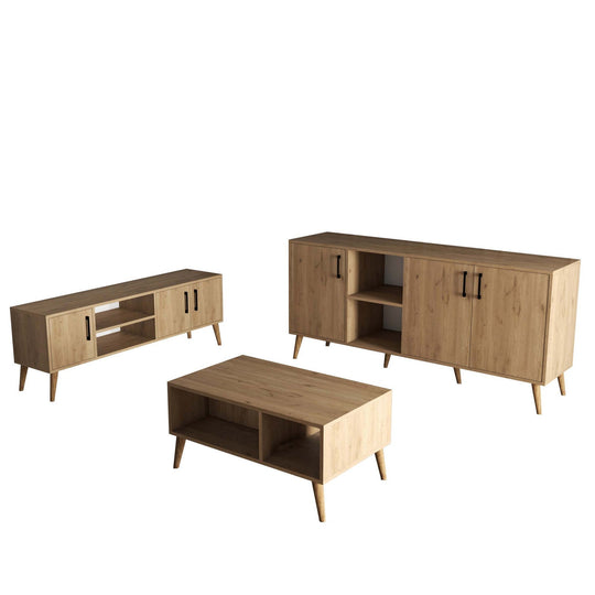 Set mobila living 389MZA2122, 3 piese, stejar, PAL melaminat
