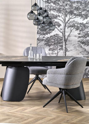 Masa extensibila FORUM, negru cu efect de marmura/negru, piatra sinterizata/otel, 180/260x90x76 cm