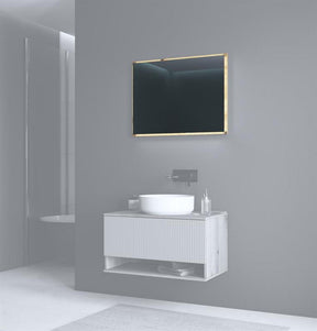 Oglinda de baie AVIOLA, stejar artisan, PAL laminat, cu iluminare led, 80x60 cm