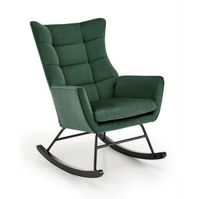 Scaun balansoar tapitat BAZALTO, verde/negru, stofa catifelata, 70x90x92 cm