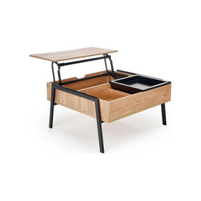 Masuta de cafea PODIUM, stejar natural/negru furniruit, cu spatiu depozitare, 85x80x43 cm