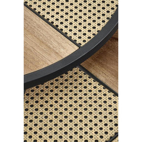 Set 2 masute cafea GARMIN, stejar auriu/negru, ratan sintetic, 70x36 cm si 50x30 cm