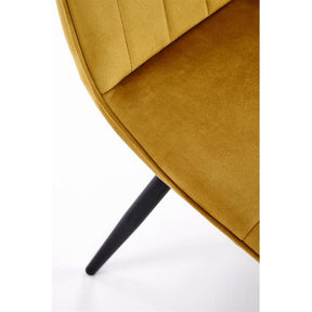 Scaun tapitat K521, galben mustar/negru, stofa catifelata, 46x58x83 cm