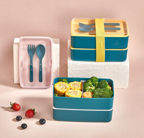 Set 2 cutii pranz EM-1003-S, albastru/galben, plastic, 19x11x5 cm