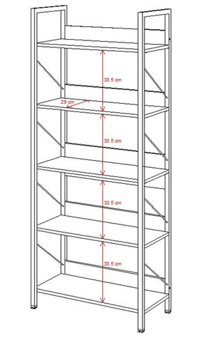 Biblioteca 479ADR1304, stejar/negru, PAL melaminat/metal, 73x35x172 cm